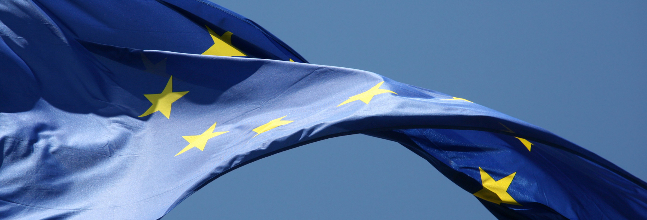 En blågul flagga som vajar i vinden.