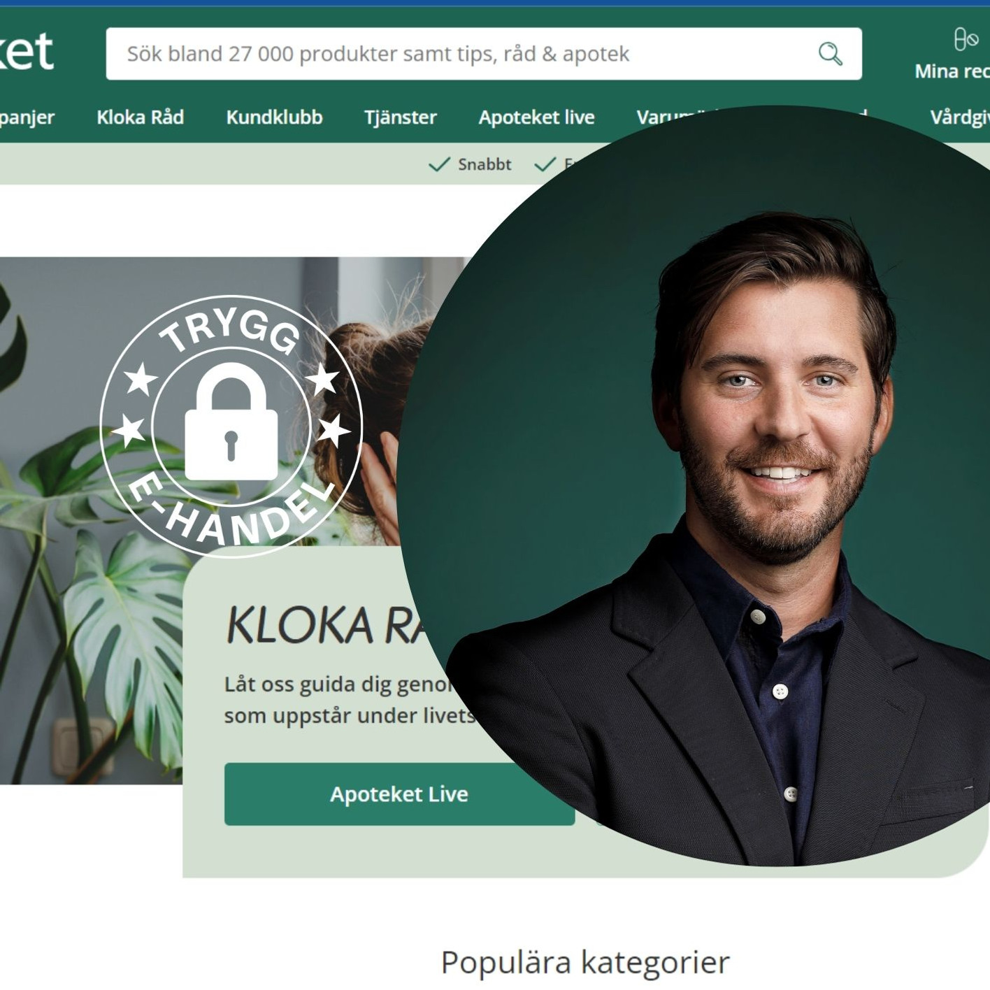 En webbsida med en man i kostym.