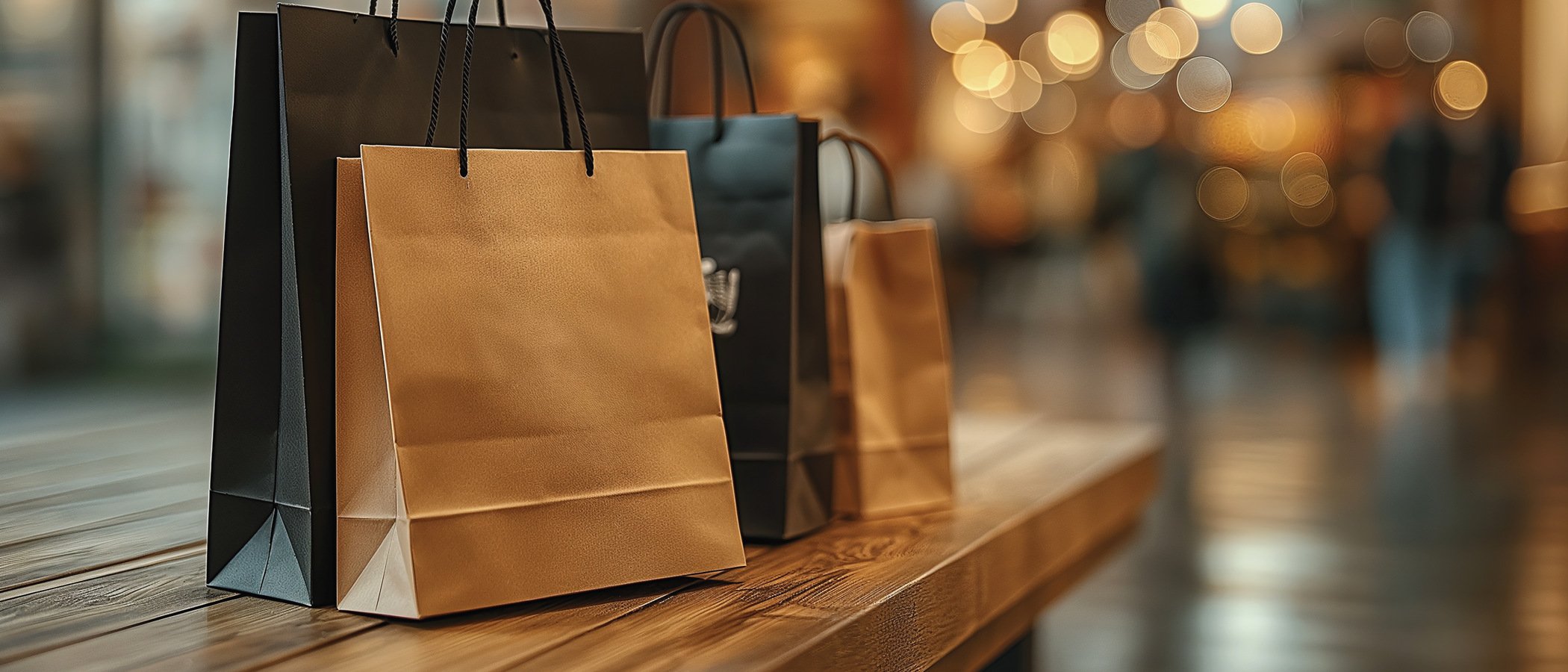 Två bruna påsar som ligger på ett träbord.