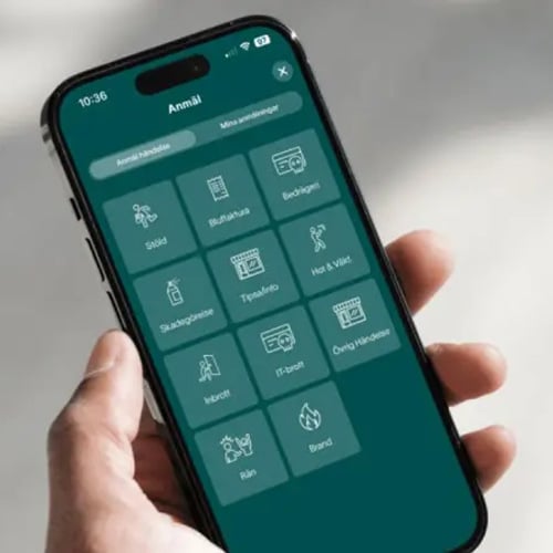 En person som håller en mobiltelefon i handen.