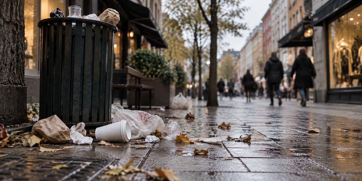 En soptunna som står vid sidan av gatan.