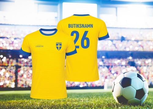 En fotbollströja och en pokal på en fotbollsplan.