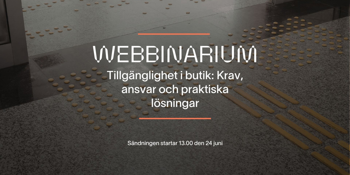 En annons för ett webbinarium på golvet i en byggnad.