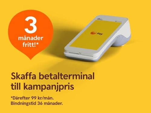 En gul och vit annons för en smartphone.