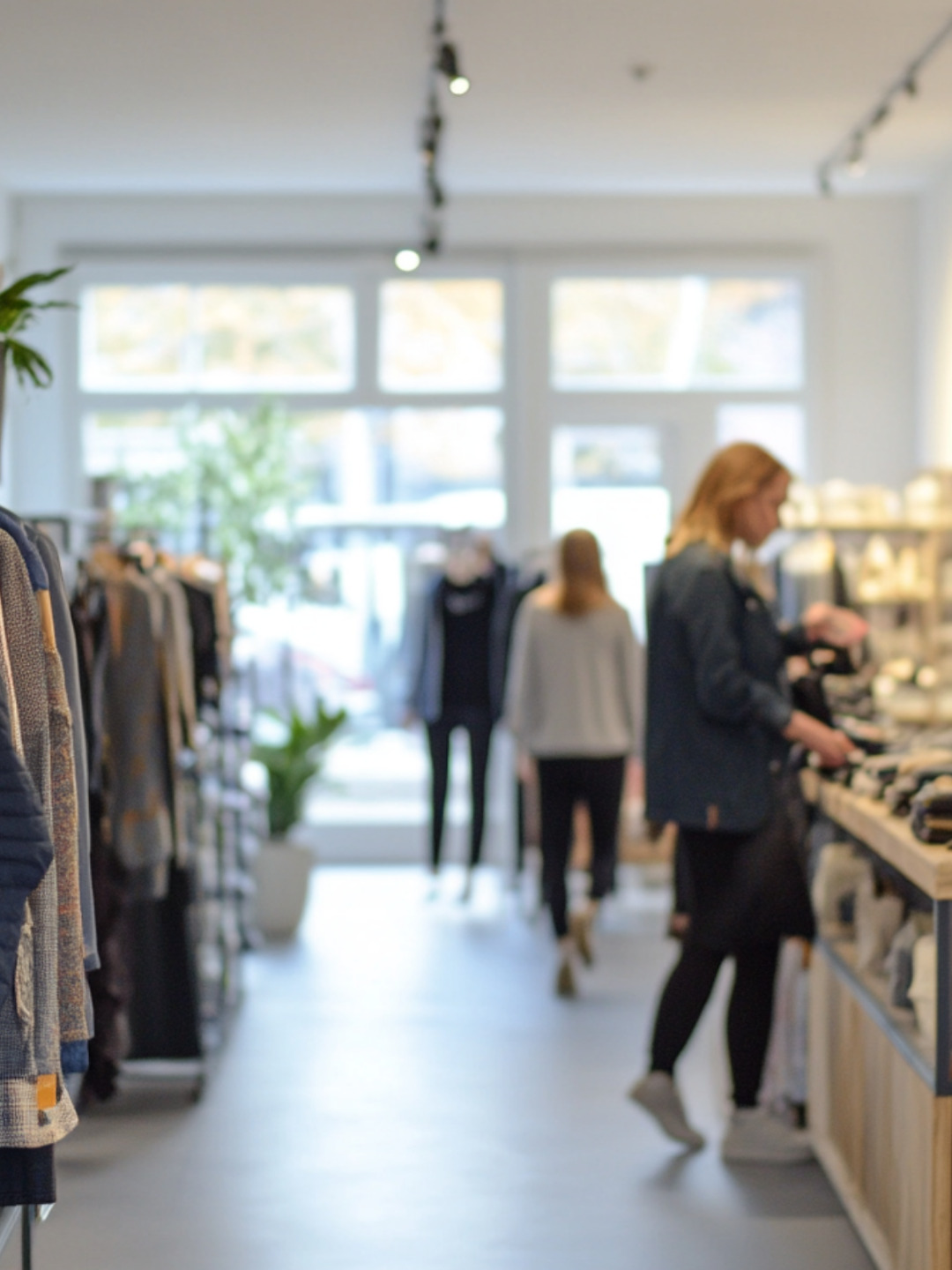 En damklädesbutik med människor som shoppar.