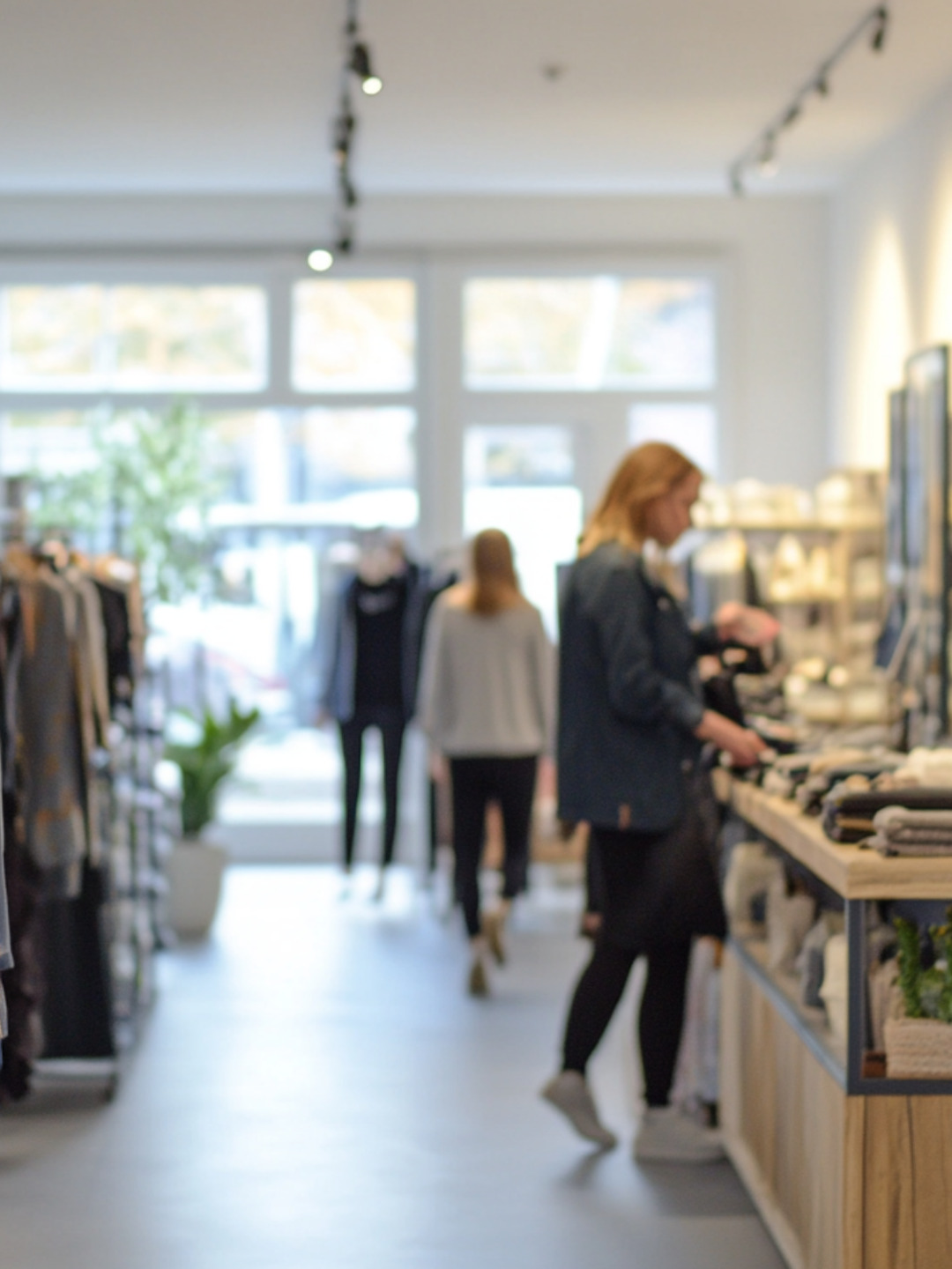 En damklädesbutik med människor som shoppar.