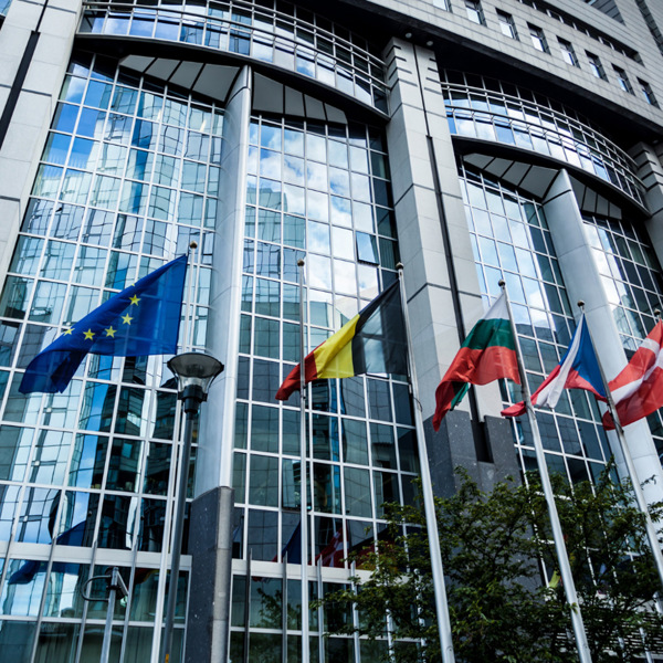 En mycket hög byggnad med många fönster.