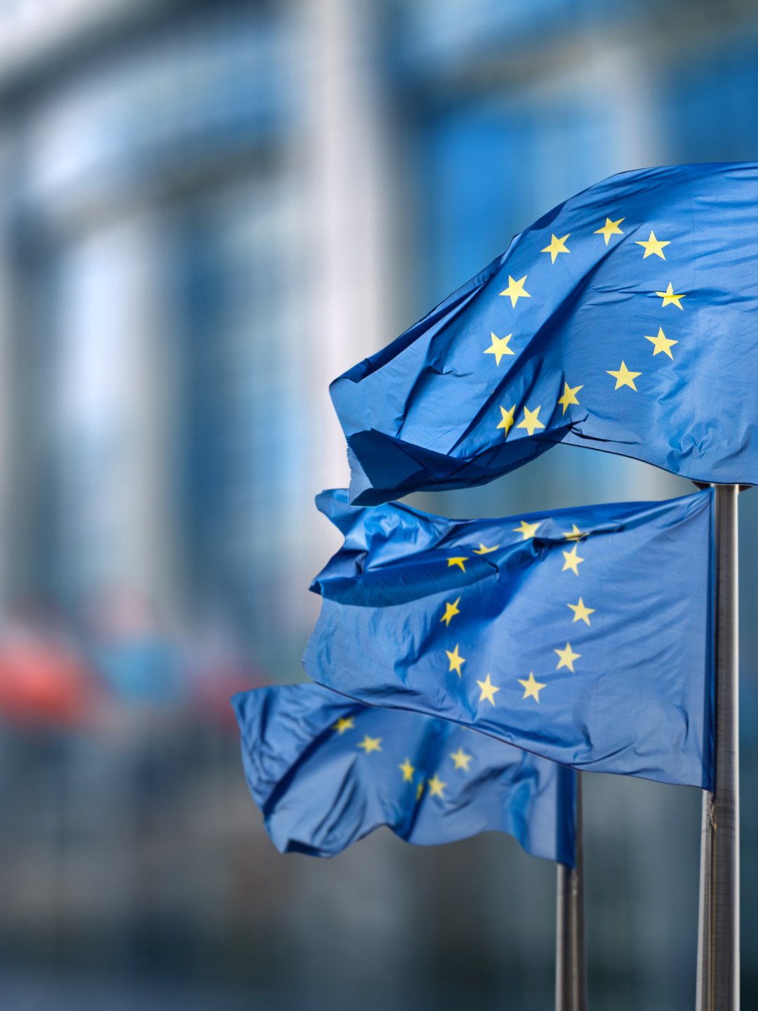 Två flaggor med Europeiska unionen på.