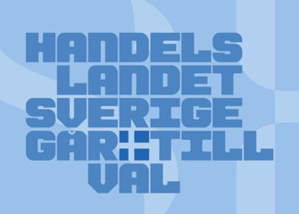 En blå affisch med orden handtag, landet, sverge, garlittil och vall.