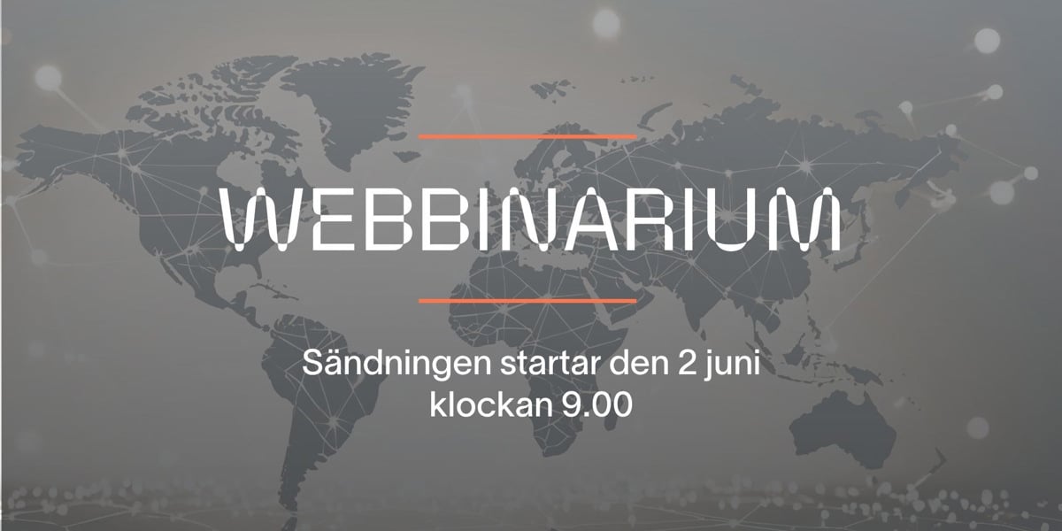 En världskarta med orden webinarium på.