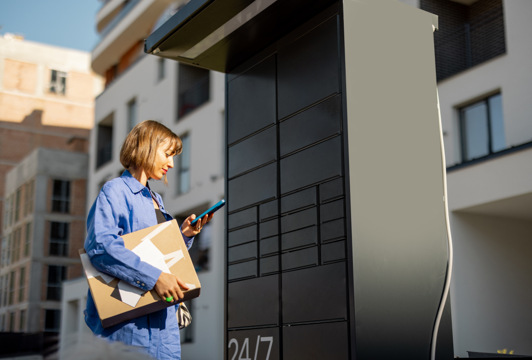 En kvinna som använder en mobiltelefon.