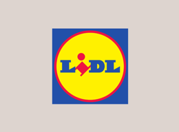 Lidls logotyp på grå bakgrund.